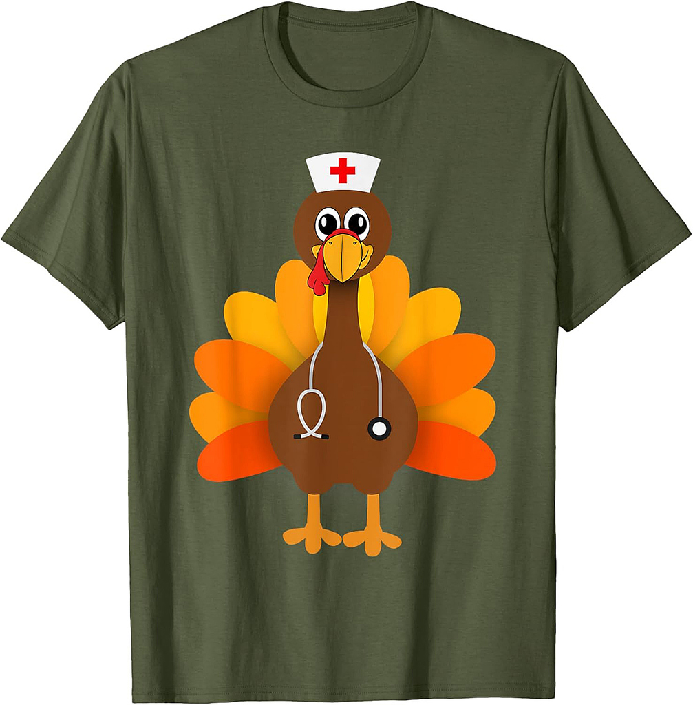 Thanksgiving Scrub Tops Women Turkey Nurse Holiday Nursing T-Shirt