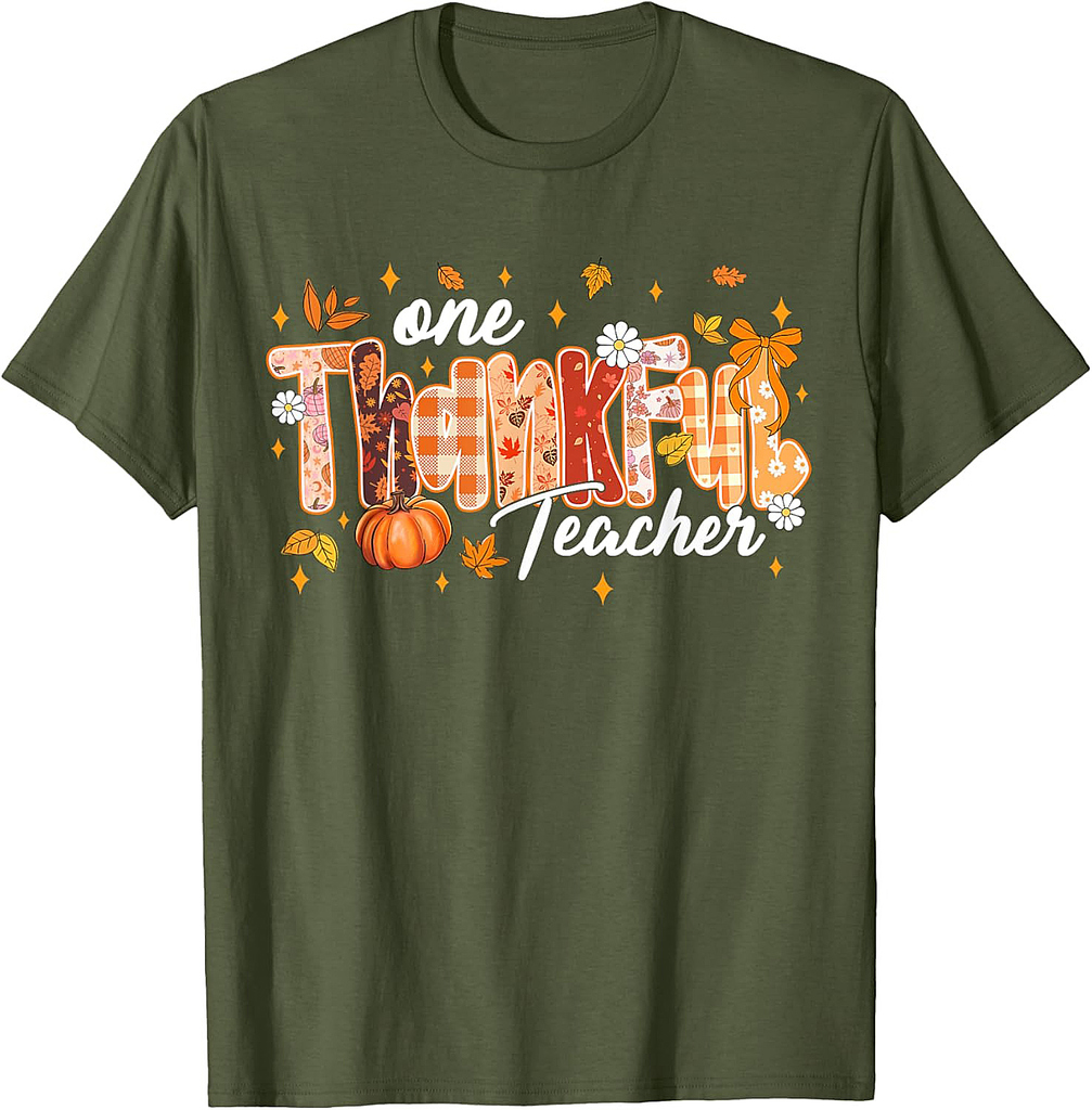 One Thankful Teacher Thanksgiving Pumpkin Fall Autumn Women T-Shirt