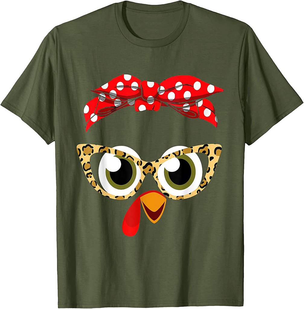 Thanksgiving Day Turkey Face Leopard Print Glasses Girls T-Shirt