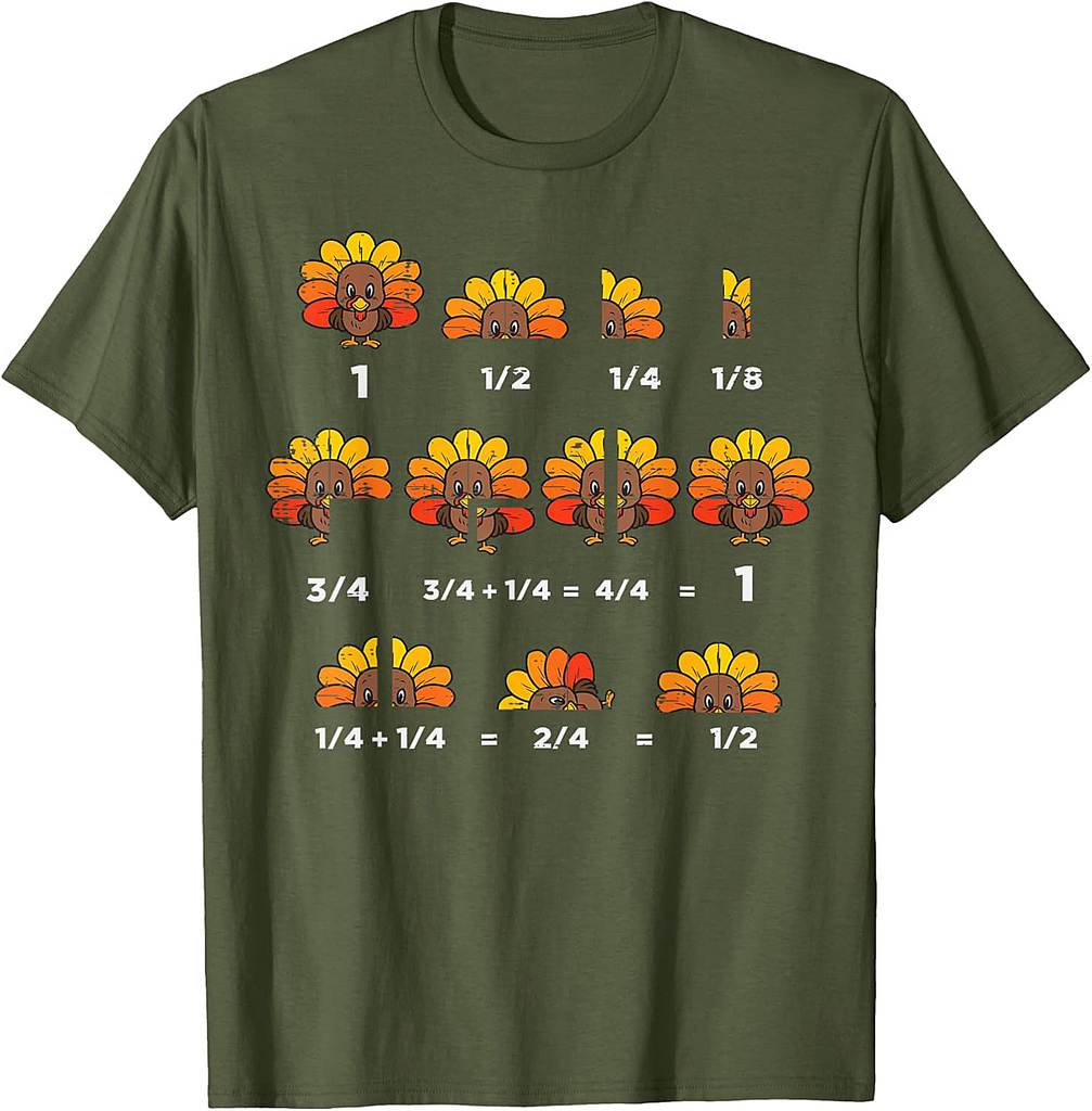Thanksgiving Turkey Math Fraction Funny Teacher Men Women T-Shirt