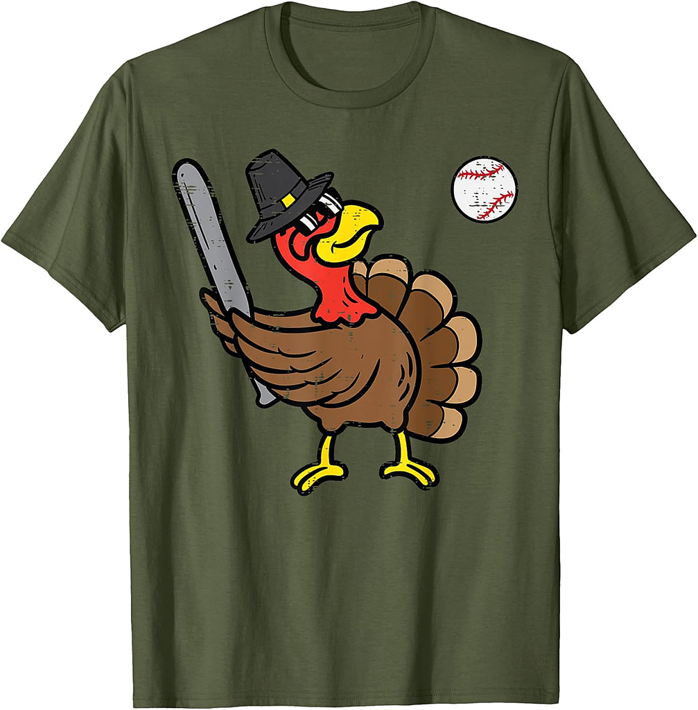 Thanksgiving Turkey Baseball Fall Men Boys Teen Youth T-Shirt