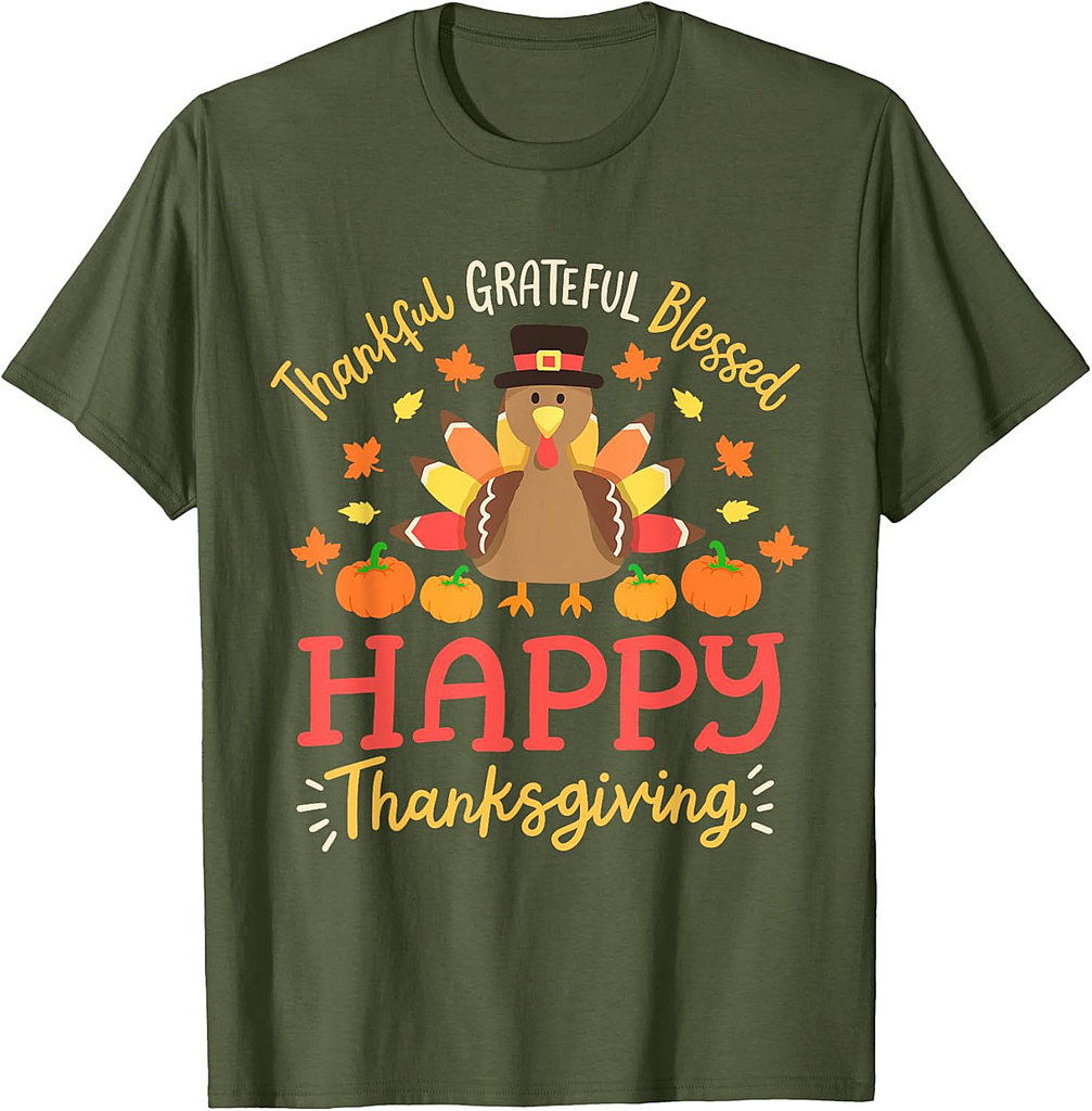 Thankful Grateful Blessed Happy Thanksgiving Turkey Gobble T-Shirt