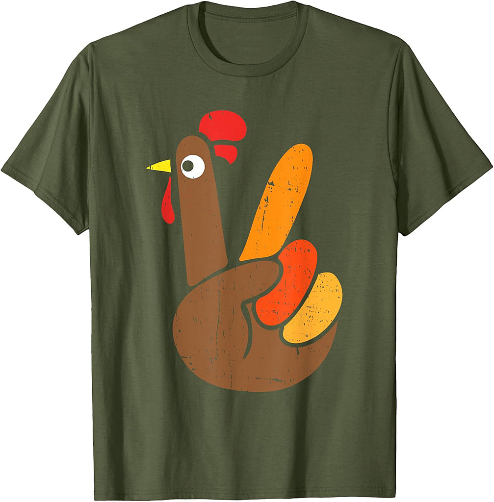 Peace Sign Turkey Hand Funny Thanksgiving T-Shirt