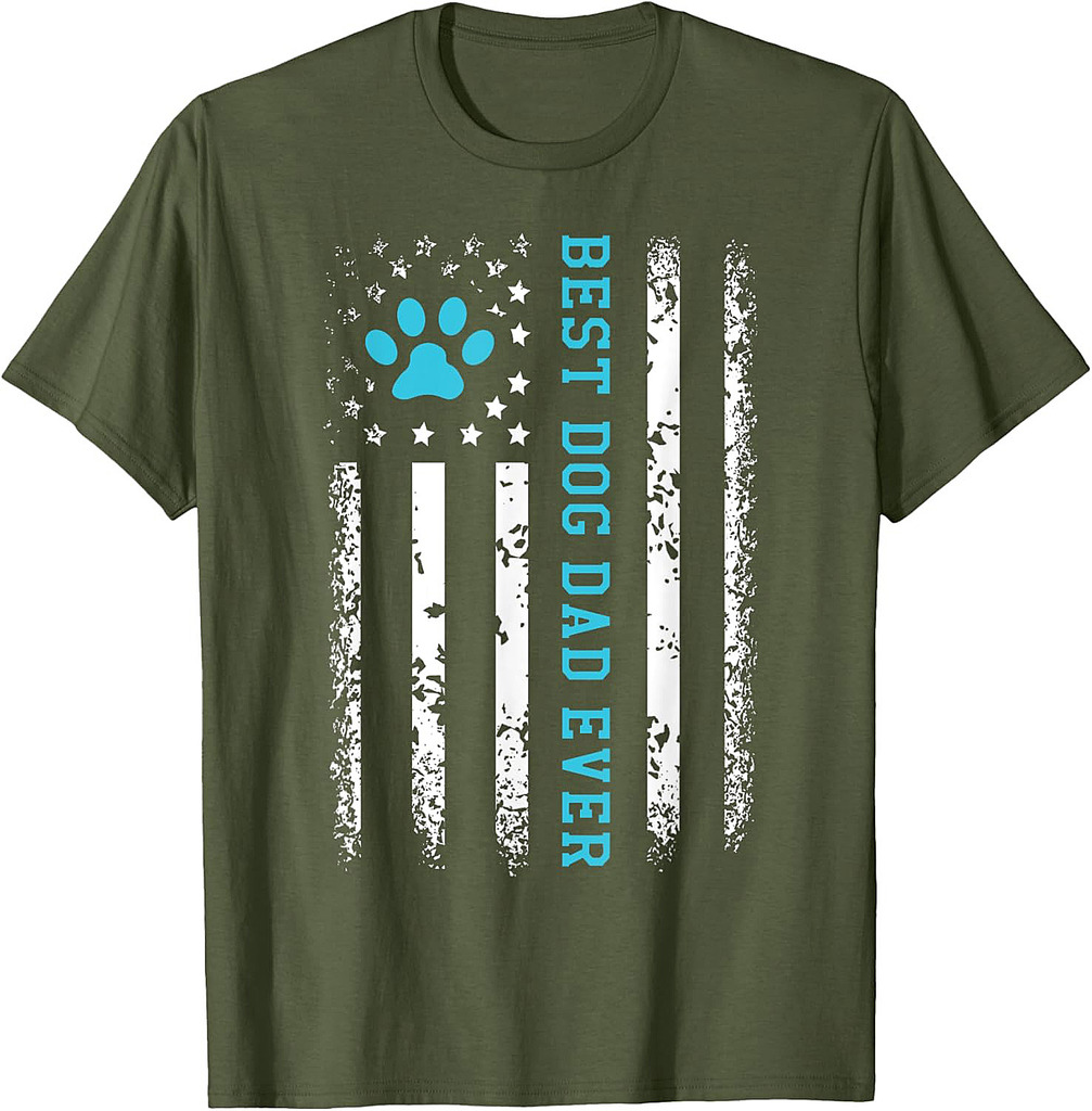 USA Flag Best Dog Dad Ever American Puppy Lover Paw T-Shirt
