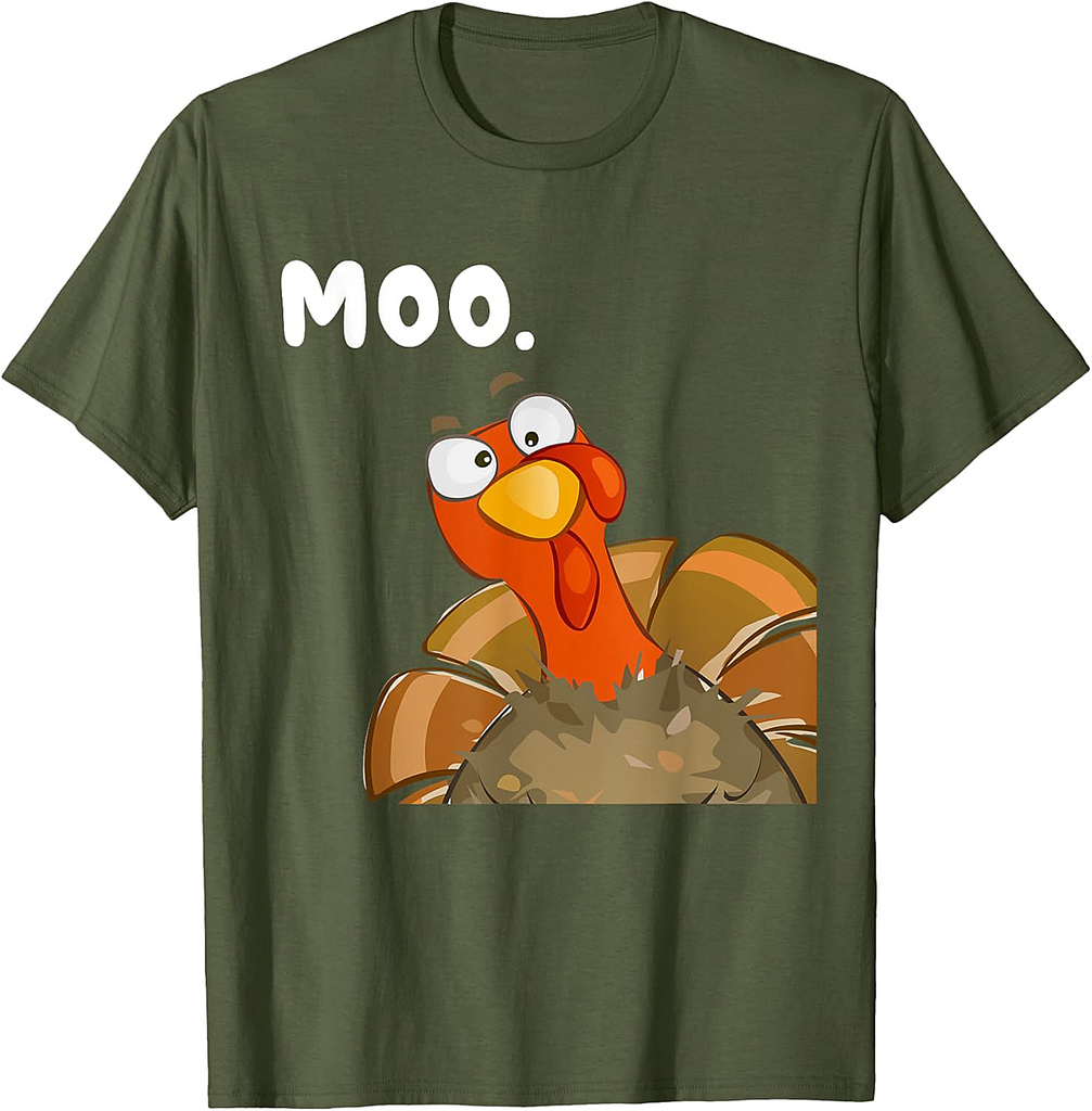 Turkey Moo Funny Thanksgiving Fake Cow For Men Women T-Shirt