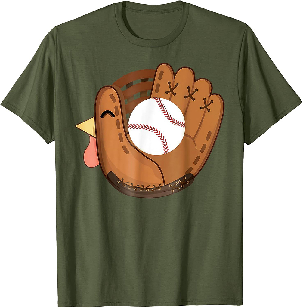 Turkey Baseball Glove Catchers Matching Thanksgiving Day T-Shirt