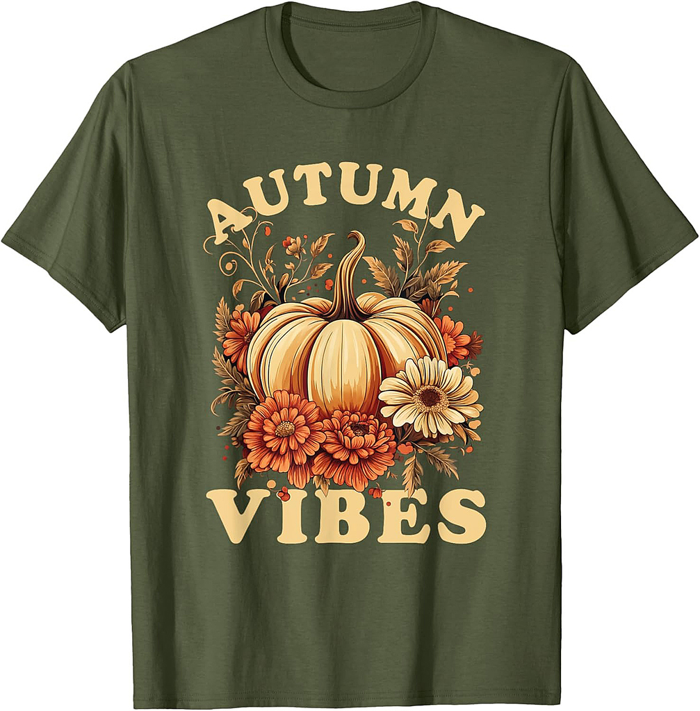 Autumn Vibes For Women Pumpkin Fall Graphic Thanksgiving T-Shirt