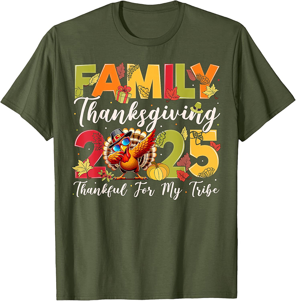 Family Thanksgiving 2025 Crew Dabbing Turkey Group Matching T-Shirt