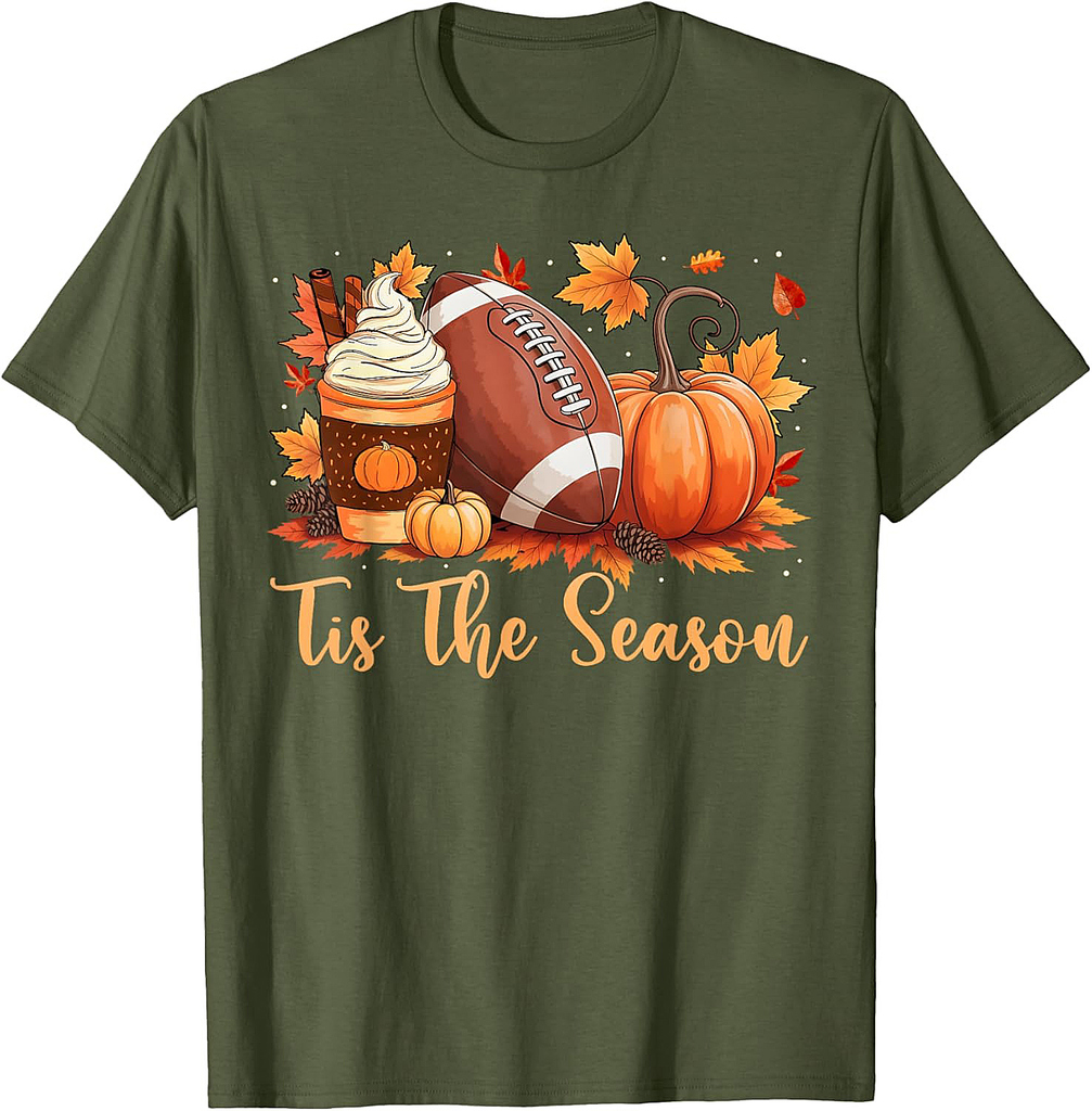 Tis The Season Fall Thanksgiving Pumpkin Spice Football T-Shirt