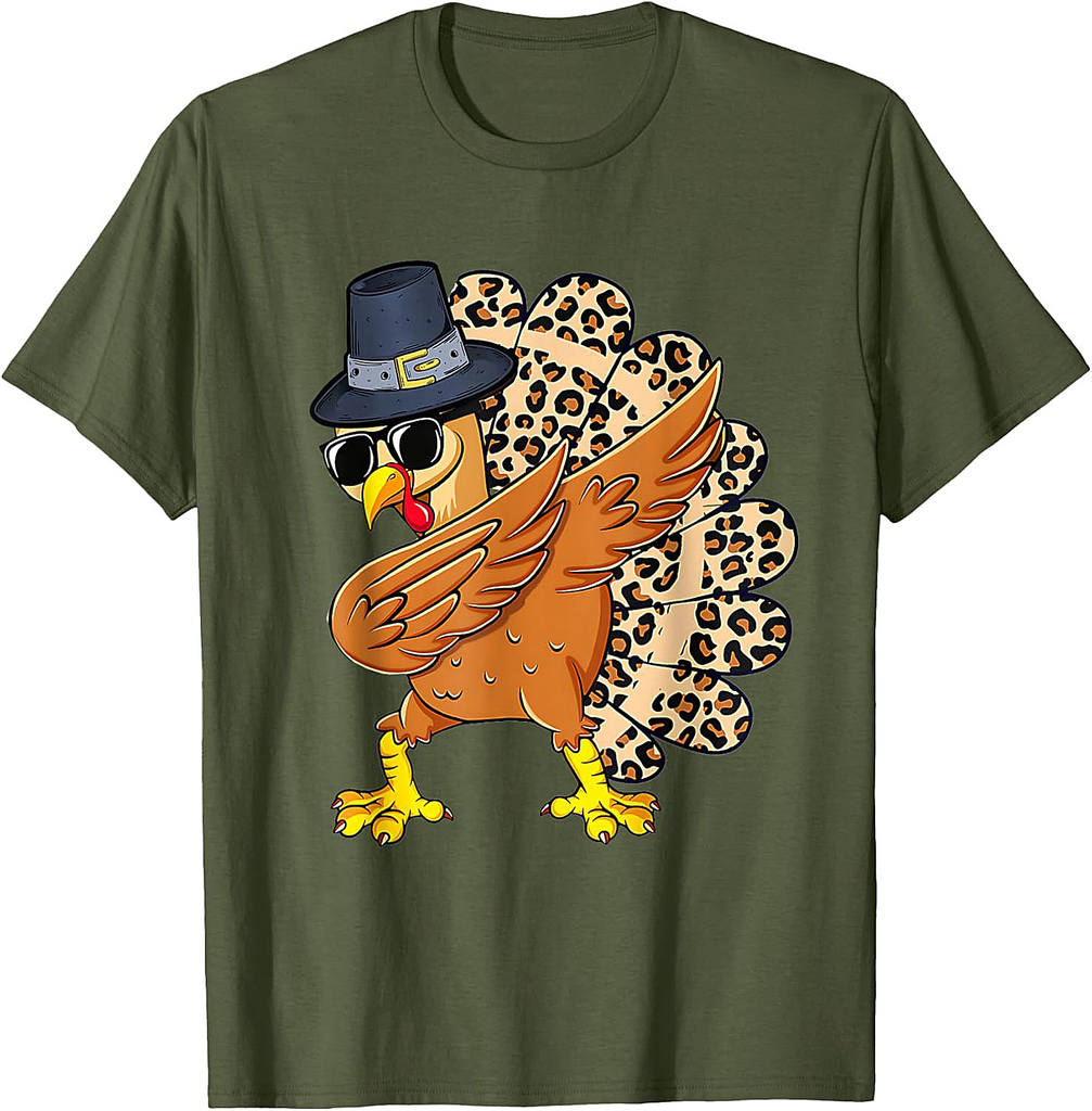 Dabbing Turkey Thanksgiving Leopard Autumn Fall Funny Dab T-Shirt
