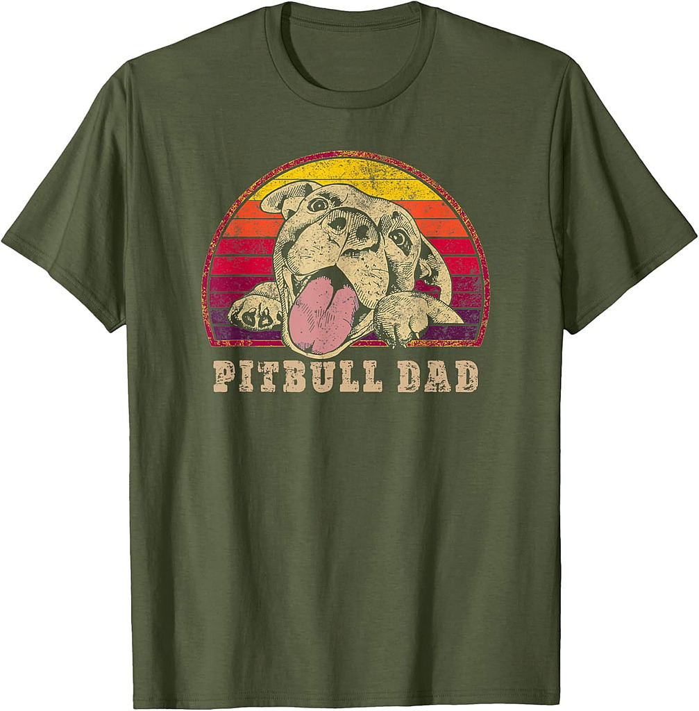 Pitbull Dad  Vintage Smiling Pitbull on Sunset Father T-Shirt