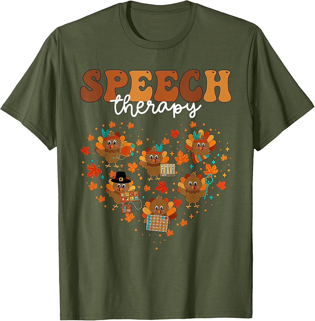 Speech Therapy Turkey Heart SLP Therapist Fall Thanksgiving T-Shirt