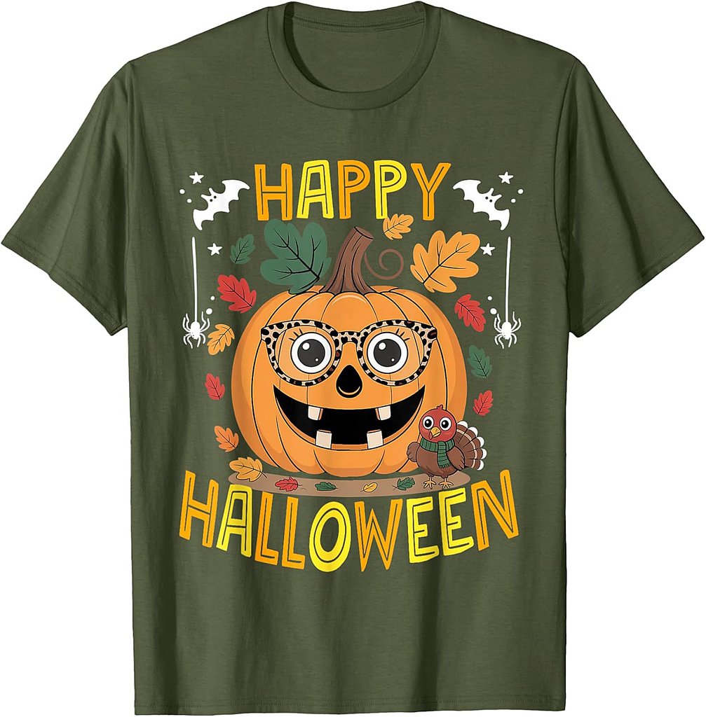 Cute Pumpkin Glasses Halloween Thanksgiving Autumn 2025 T-Shirt