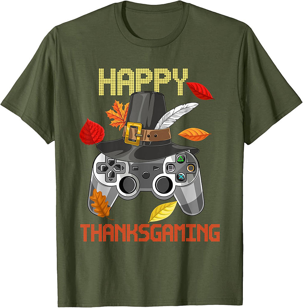 Happy Thanksgiving Video Game Controller Pilgrim Boy Men T-Shirt
