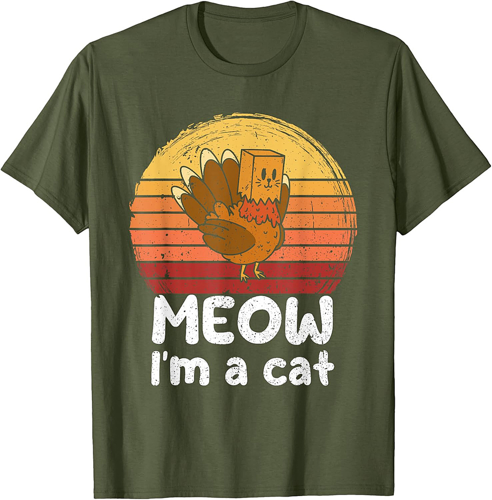 Turkey Meow I'm a Cat Thanksgiving Turkey Tradition T-Shirt