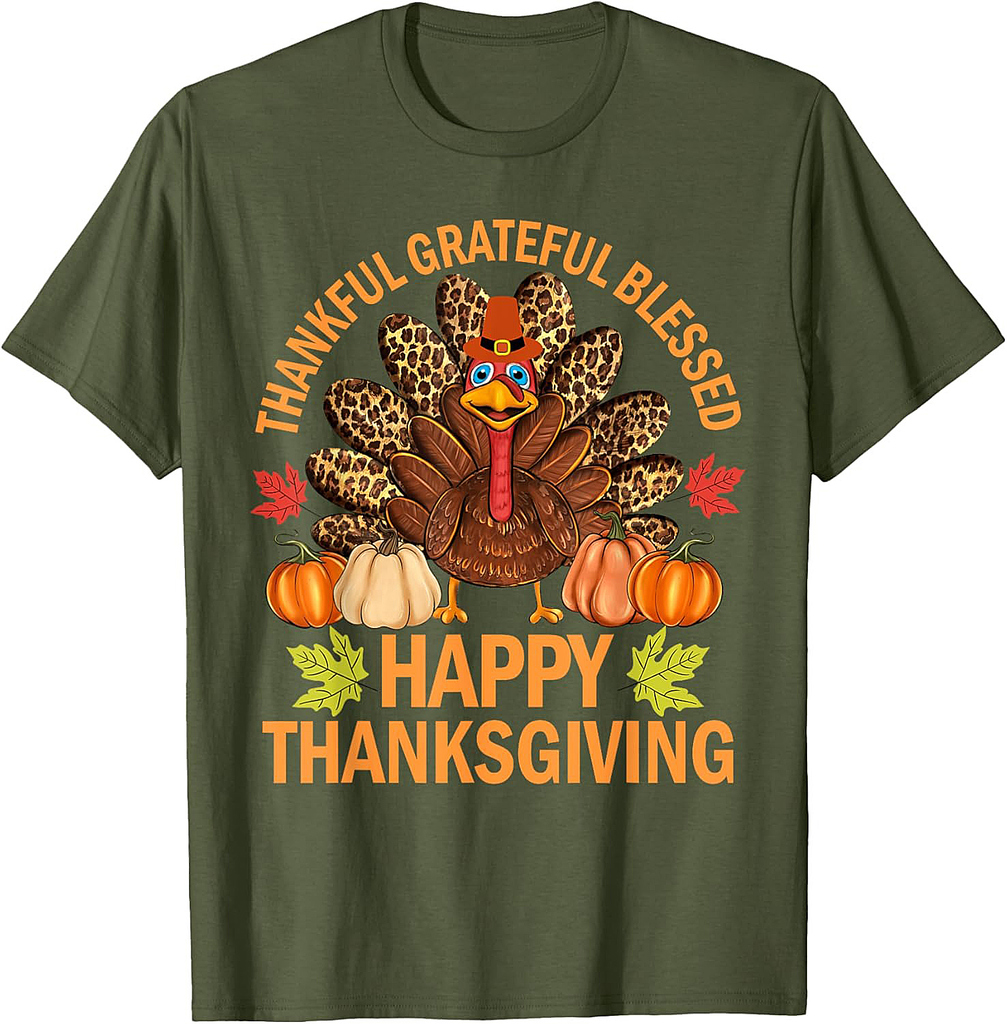 Happy Thanksgiving Funny Turkey Pumpkin Autumn Fall Family T-Shirt