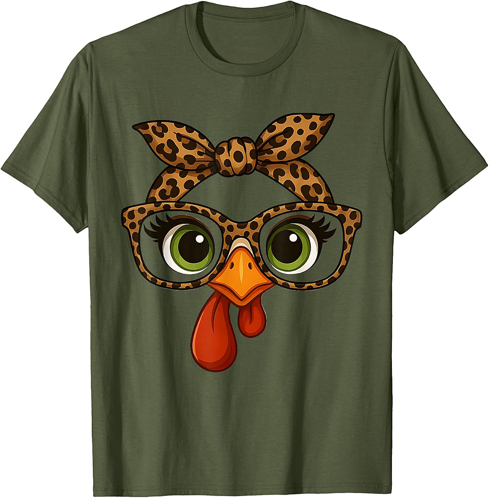 Thanksgiving Turkey Face Leopard Print Glasses Women Girls 003 T-Shirt