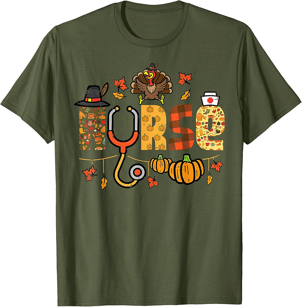 Thanksgiving Nurse Stethoscope Fall Scrub Top ER Men Women T-Shirt