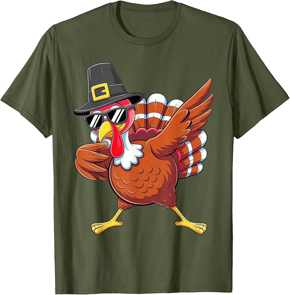 Dabbing Turkey Thanksgiving Day Pilgrim Boys Men Funny Dab T-Shirt