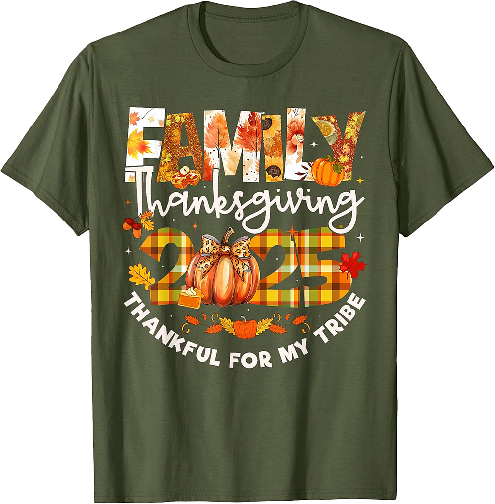 Family Thanksgiving 2025 Thankful for My Tribe Pumpkin T-Shirt