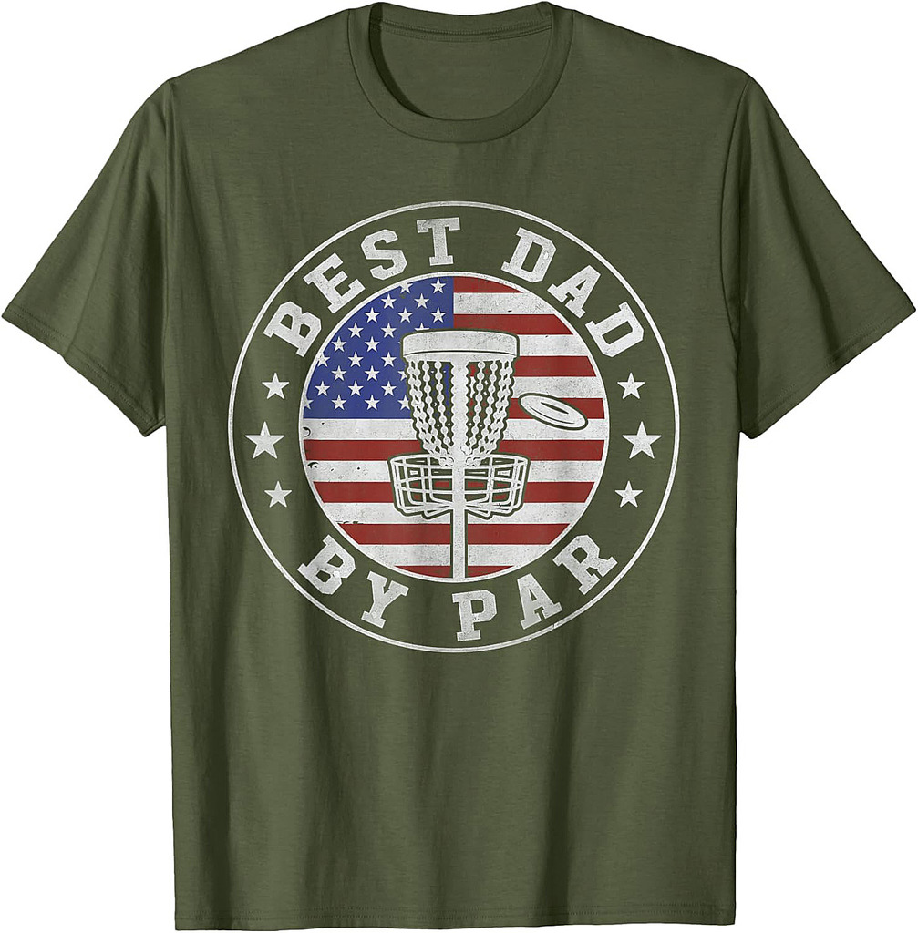 Funny Best Dad By Par Disc Golf Father's Day USA Flag Men T-Shirt