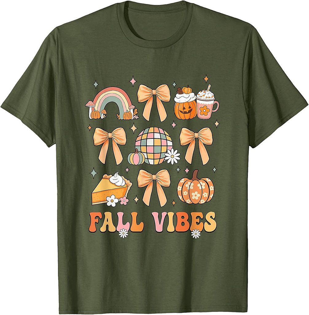 Retro Coffee Fall Vibes Autumn Coquette Pumpkin Thanksgiving T-Shirt