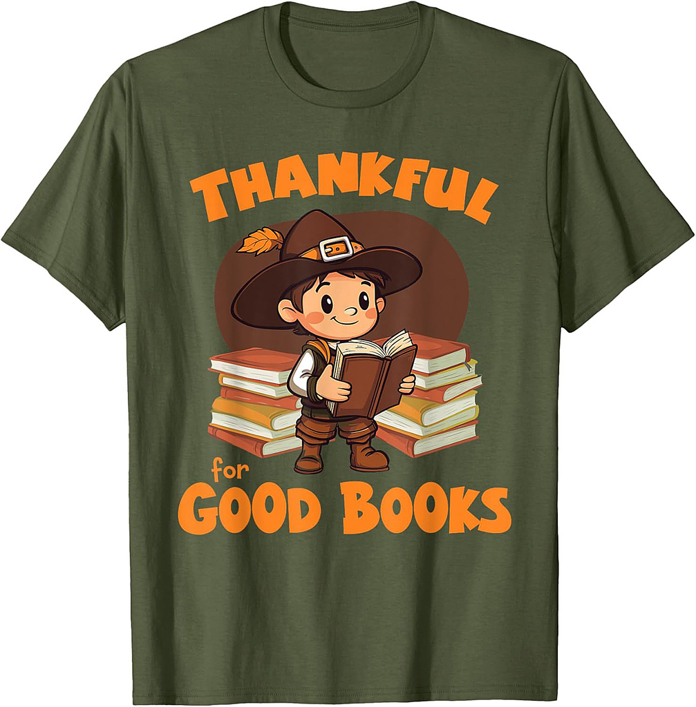 Cute Thanksgiving Teacher Librarian Thankful Reading Books T-Shirt