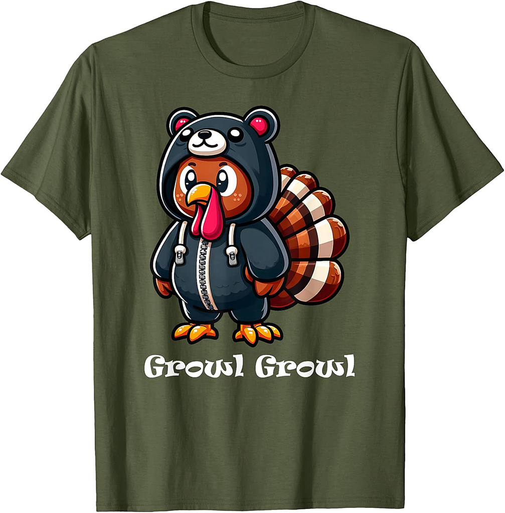 Turkey Costume Bear Growl Fun Thanksgiving Turkey T-Shirt