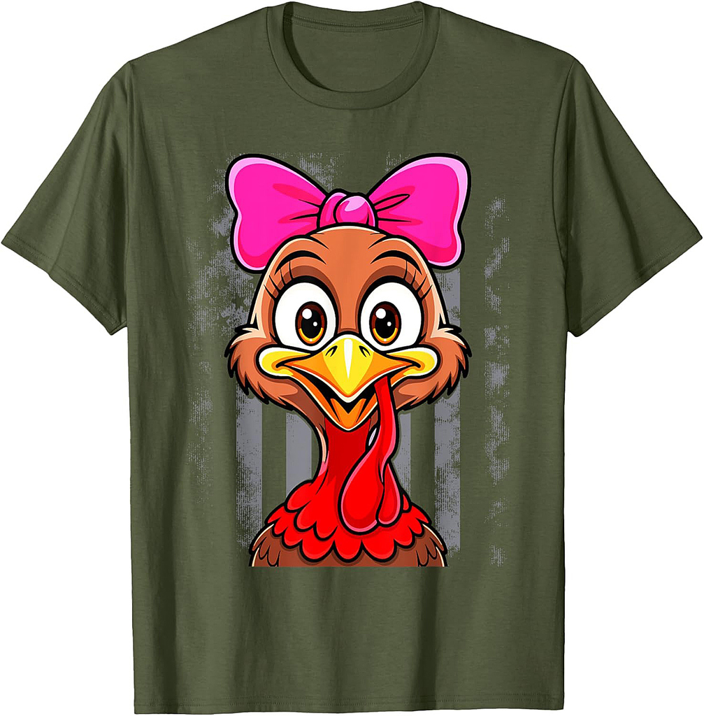 Turkey Face Girl Leopard Bow Thanksgiving Costume Turkey T-Shirt