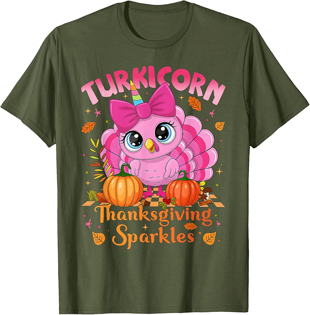 Cute Unicorn Turkey Turkicorn Girl Funny Thanksgiving T-Shirt