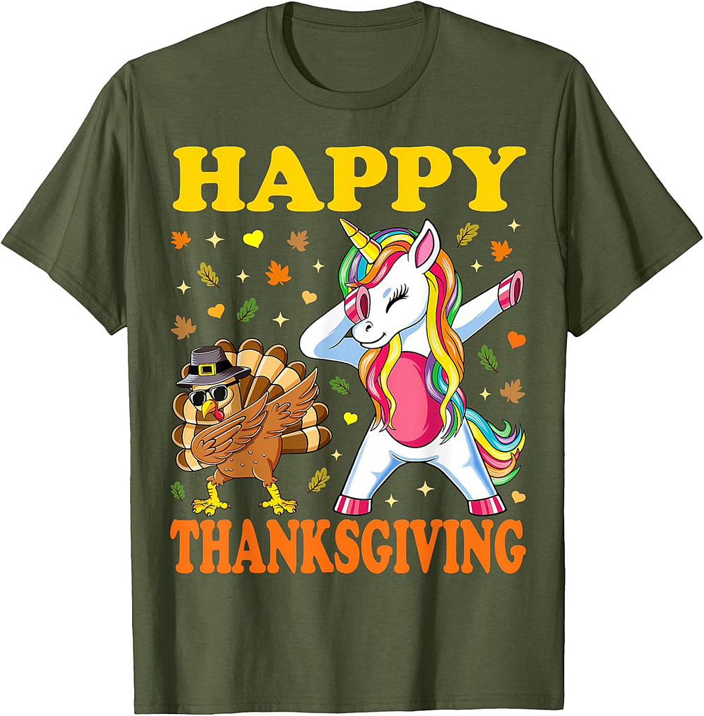 Cute Unicorn Thanksgiving Shirt For Girls Pilgrim Turkey T-Shirt