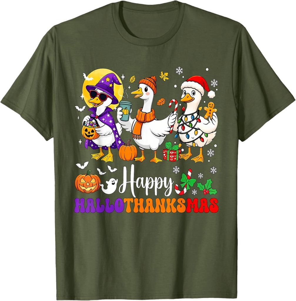 Halloween Thanksgiving Christmas Happy HalloThanksMas Goose T-Shirt