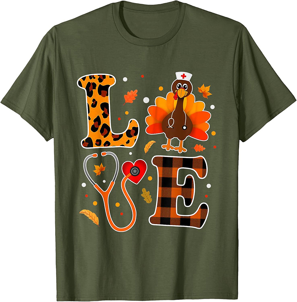 Thanksgiving Fall Turkey Nurse, Funny Love Nursing Gifts Tee T-Shirt