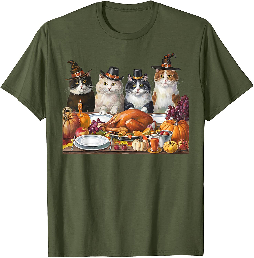 Thanksgiving Day Cat Squad Turkey Gifts For Men Women T-Shirt