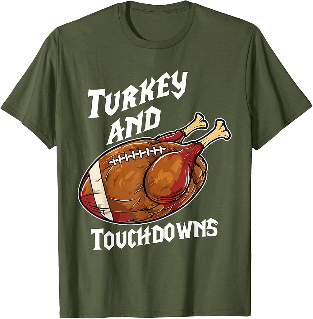 Thanksgiving Turkey And Touchdowns Football Men Boys T-Shirt