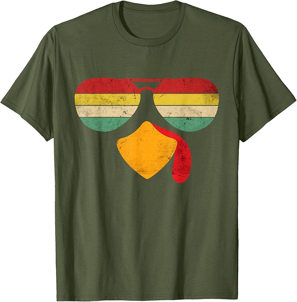 Vintage Turkey Face Thanksgiving Sunglasses Costume Boy Girl T-Shirt
