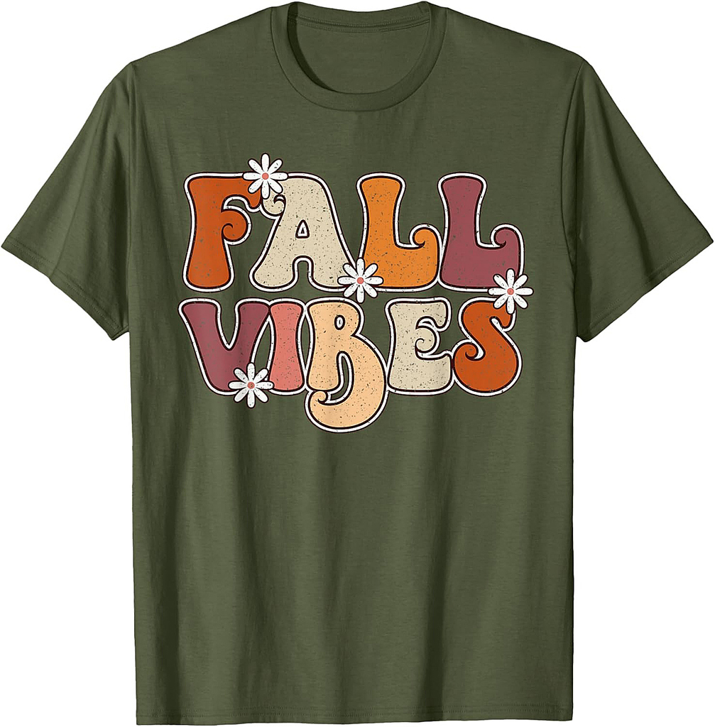 Fall Vibes Retro Groovy Thanksgiving Autumn Fall Lover Women T-Shirt