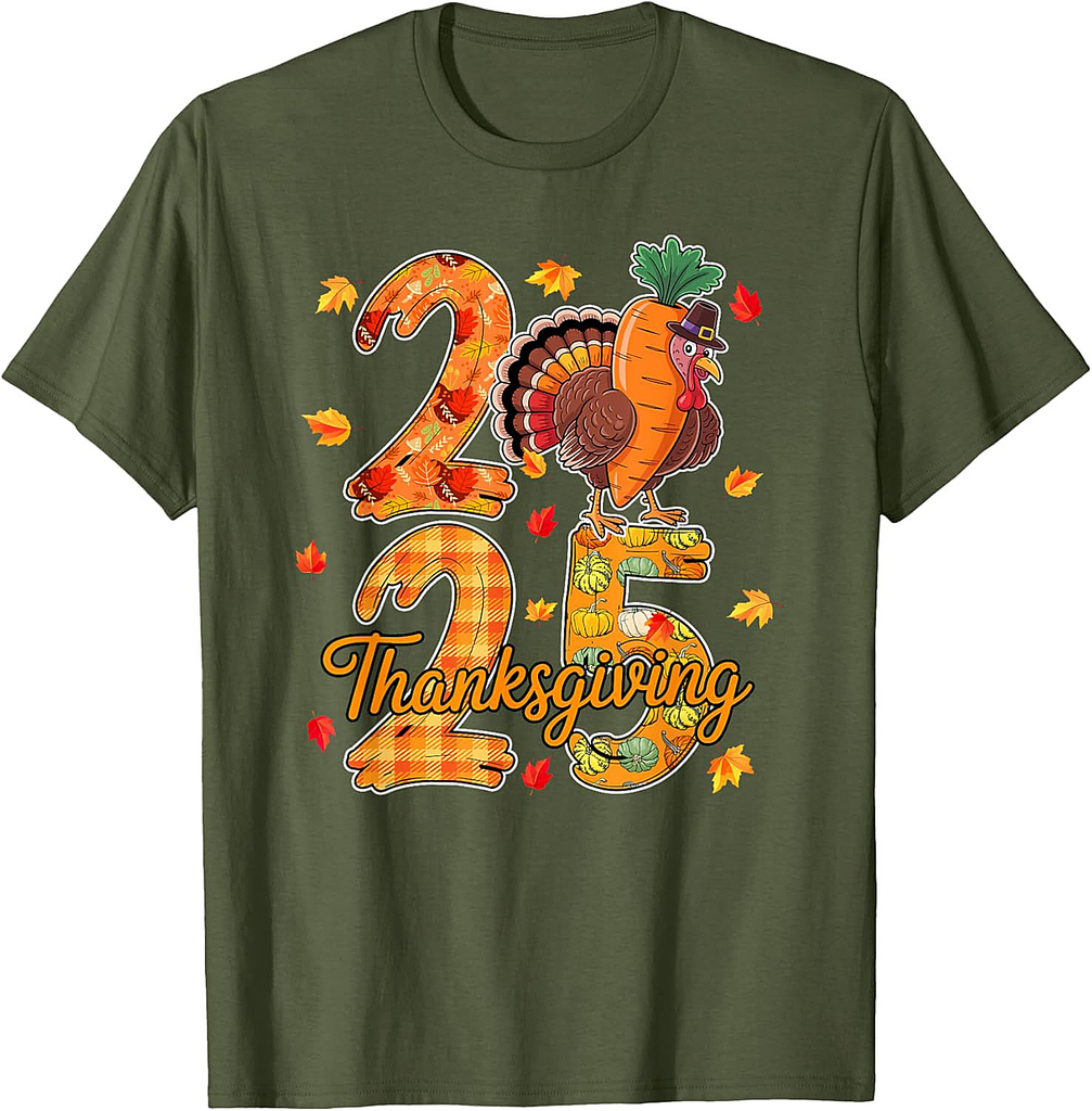 Thanksgiving 2025 Cute Turkey As Carrot Vegan Fall Leaves T-Shirt