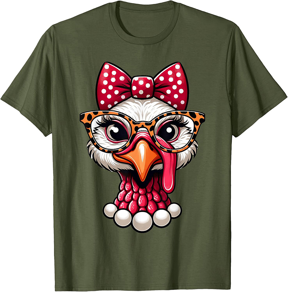 Thanksgiving Turkey Face Leopard Print Glasses Women Girls 002 T-Shirt