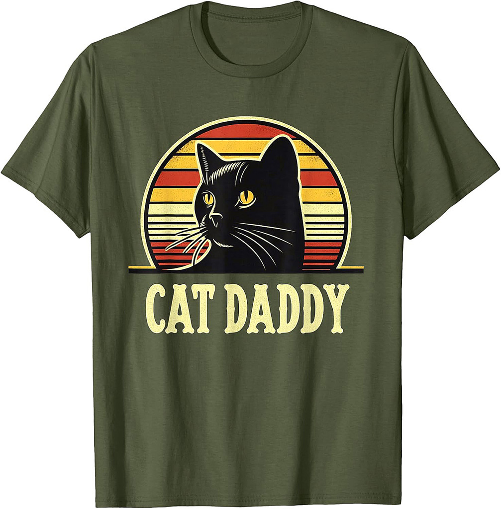 Cat Daddy Funny Cool Black Cat Father's Day Retro Cat Dad Men Women Kids T-Shirt