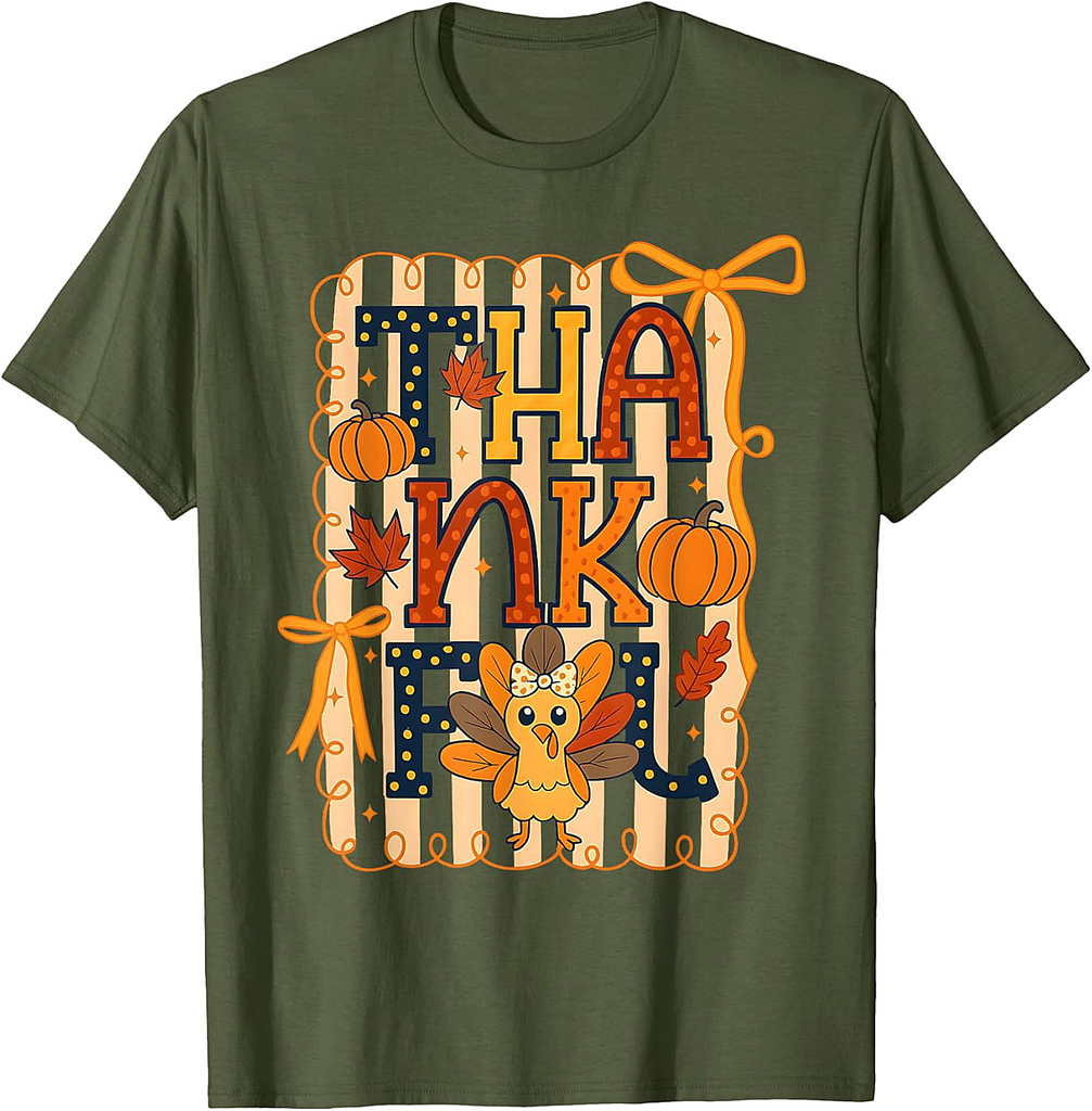 Preppy Fall Thankful Cute Fall Pumpkin Thanksgiving Day 2025 T-Shirt