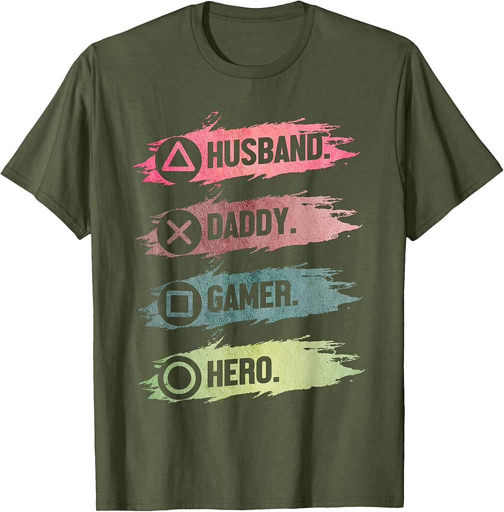 Husband Daddy Gamer Hero Funny Gaming Dad Father's Day T-Shirt