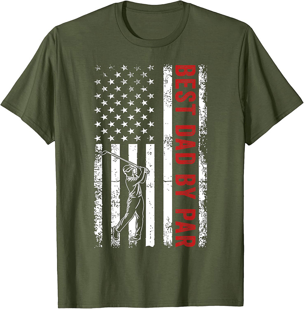 Funny Best Dad By Par Golf Father's Day USA Flag T-Shirt