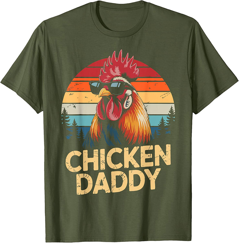 Men Chicken Daddy Rooster Poultry Farmer Retro Fathers Day T-Shirt
