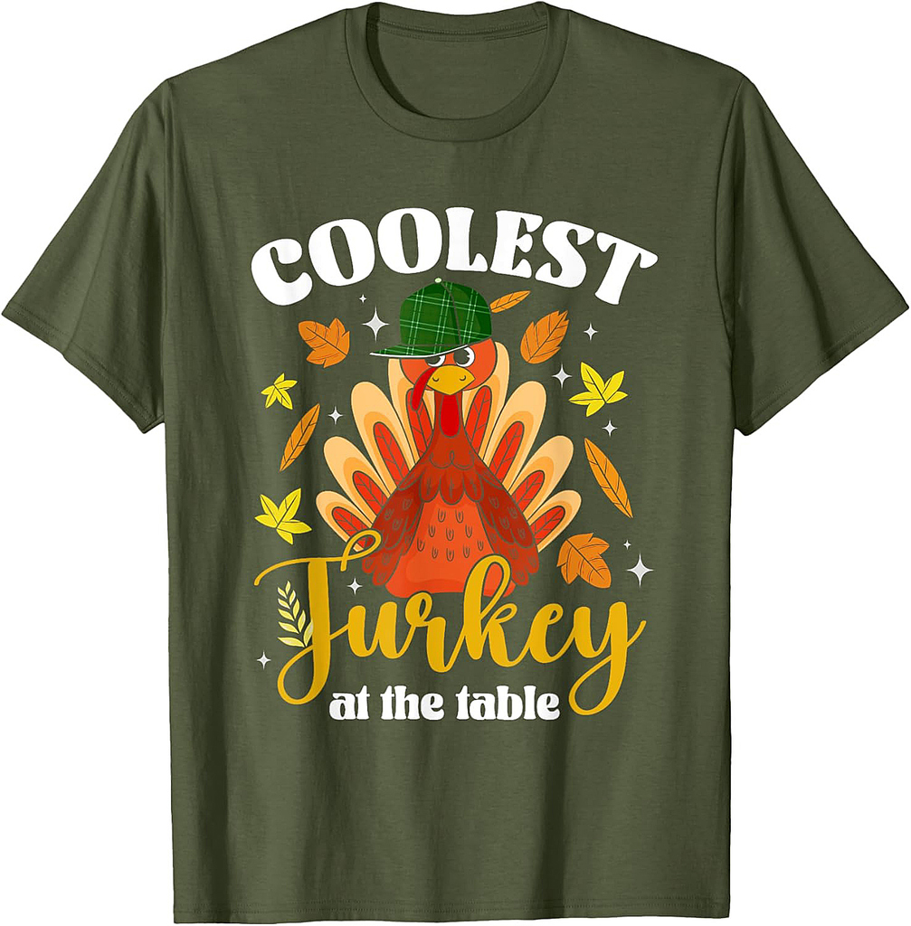 Coolest Turkey at The Table Thanksgiving Fall Season Boys T-Shirt