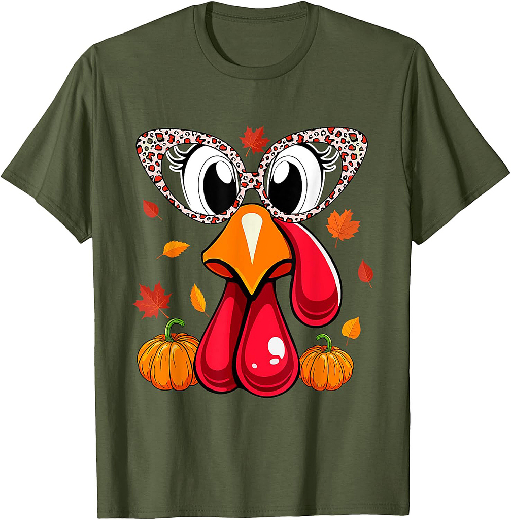 Turkey Face Leopard Glasses Thanksgiving Hunting Squad T-Shirt