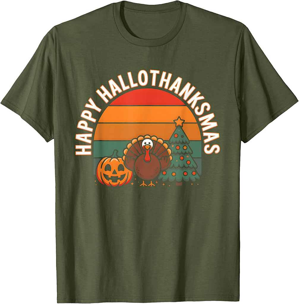 Halloween Thanksgiving Happy Hallothanksmas Funny Holiday Mashup T-Shirt