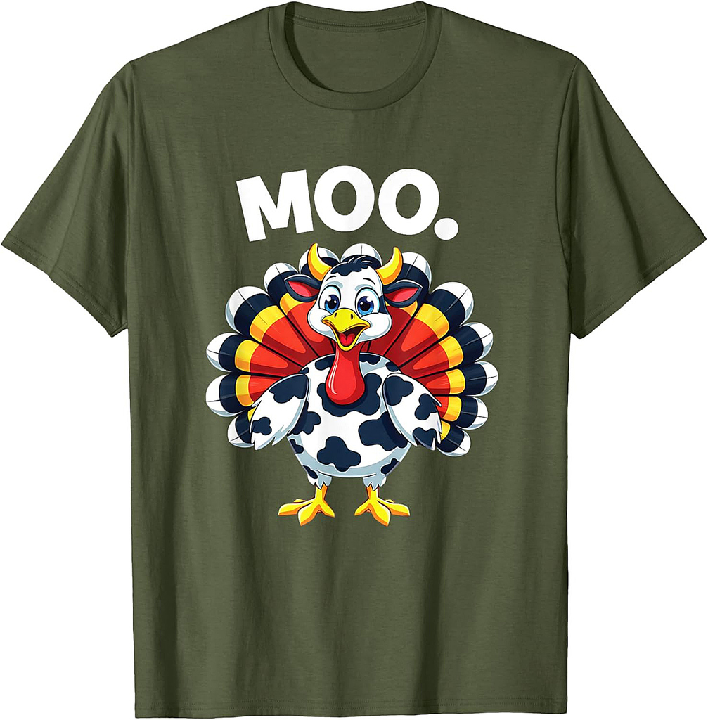 Thanksgiving Turkey Cow Moo Funny Thanksgiving Men Women T-Shirt