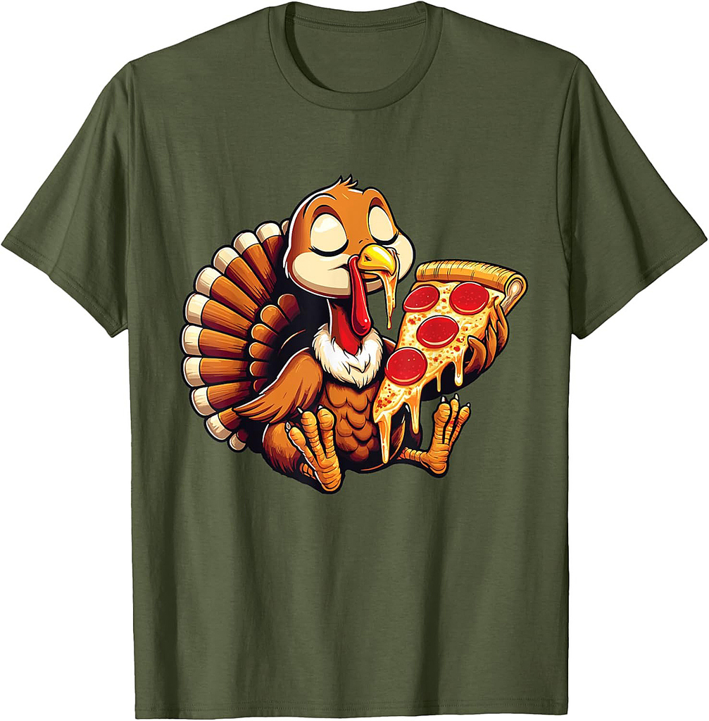 Funny Turkey Eating Pizza Graphic Boys Girls Women T-Shirt