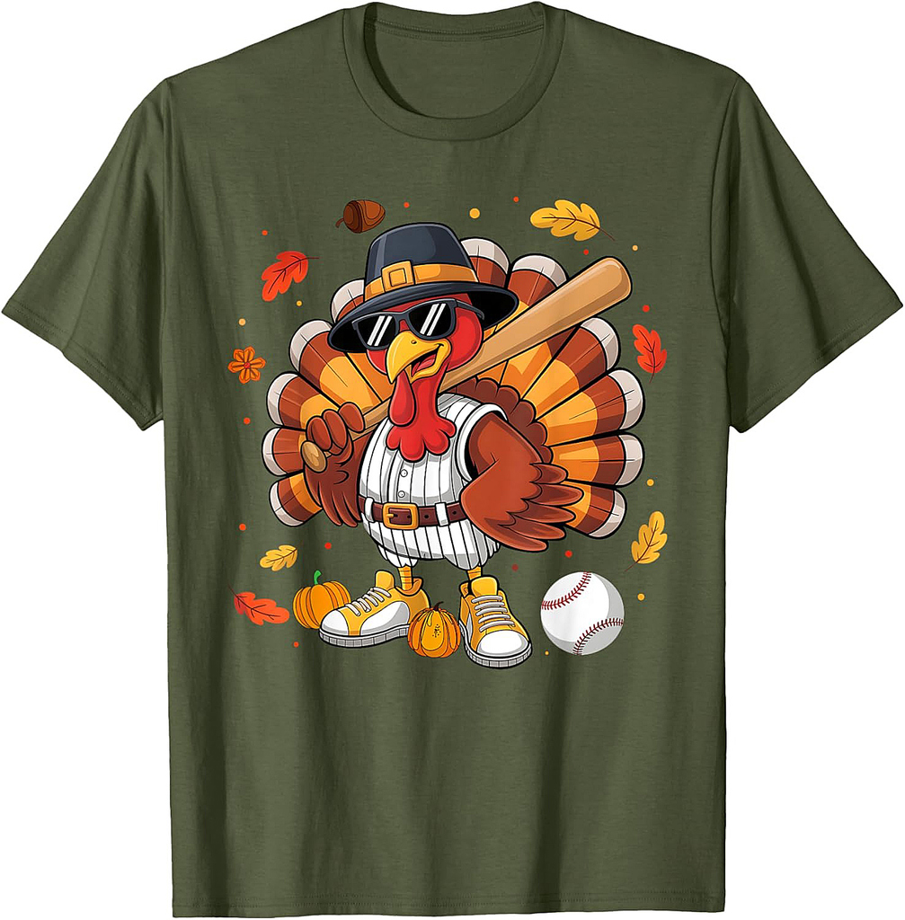 Funny Turkey Baseball Game Day Thanksgiving Graphic Men  T-Shirt